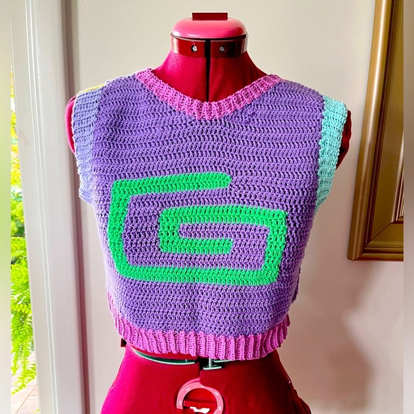 COLOURFUL CROPPED SWEATER VEST/TANK - Picture 1 of 8